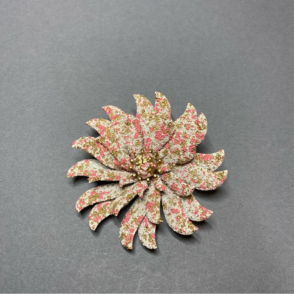 Vintage Coro enamel pink flower pin